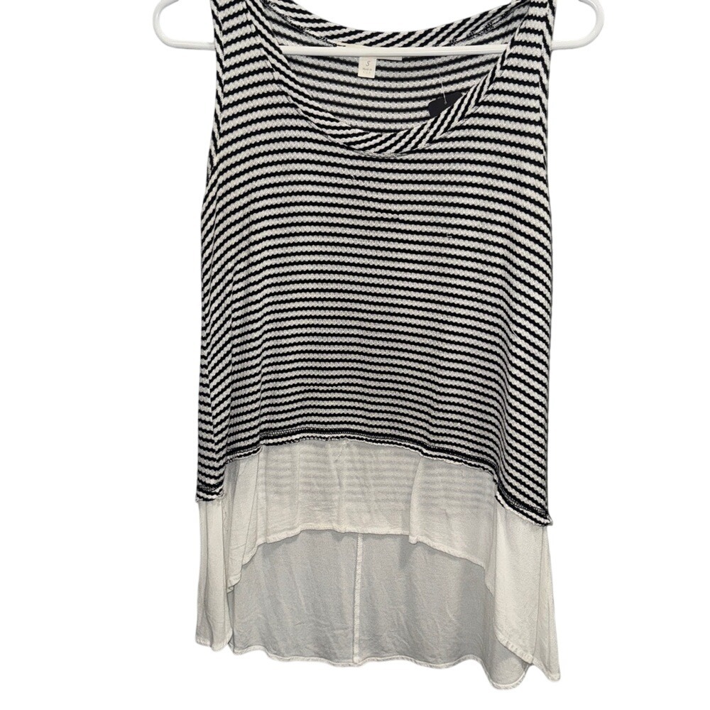Miami Womens Black White Striped Waffle Knit High Low Layered Tank Top Small